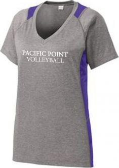 Sport-Tek Ladies Heather Colorblock V-Neck Tee, Vintage Heather/Purple
